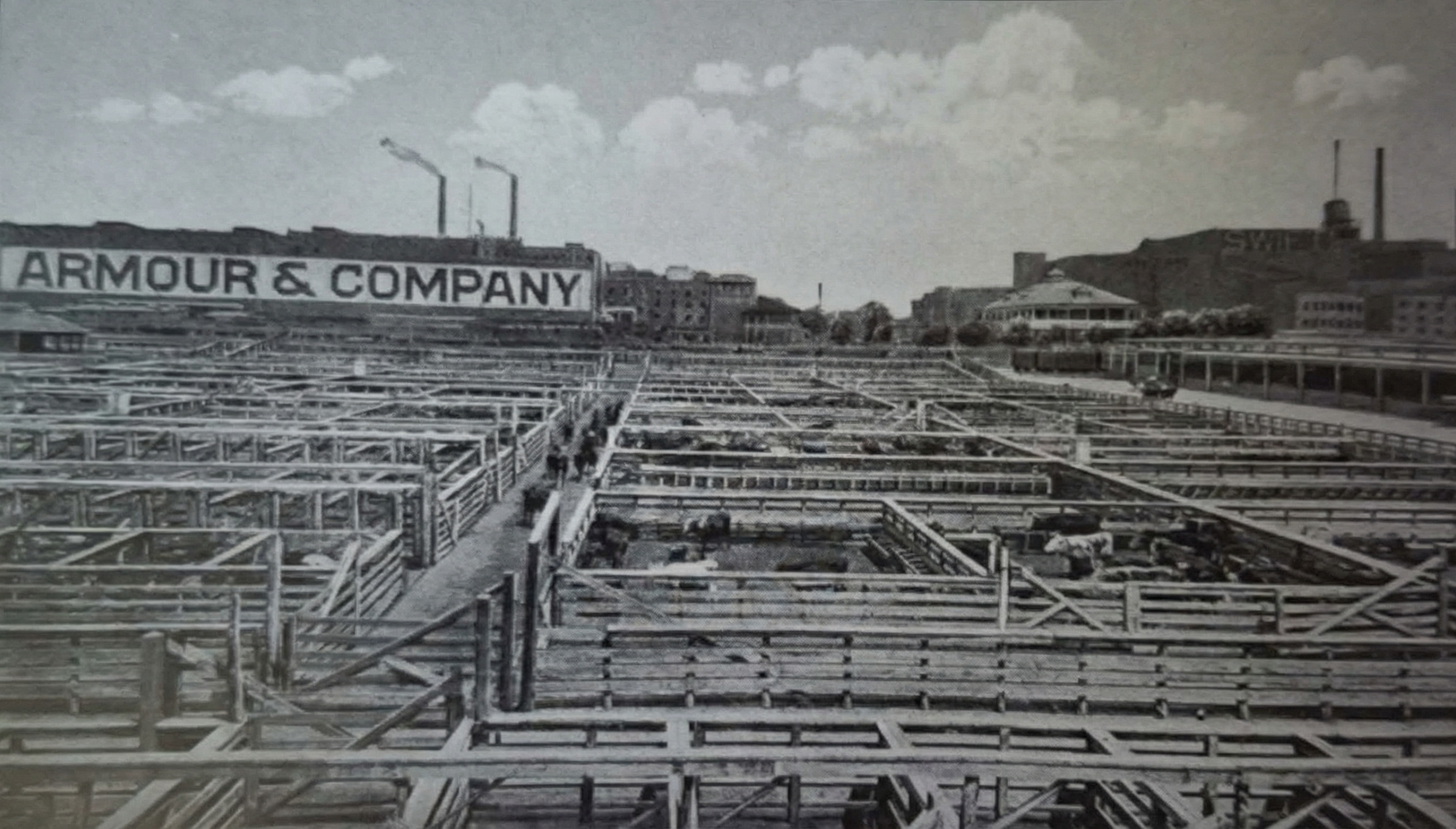 Plné ohrady před společností Armour and Company.