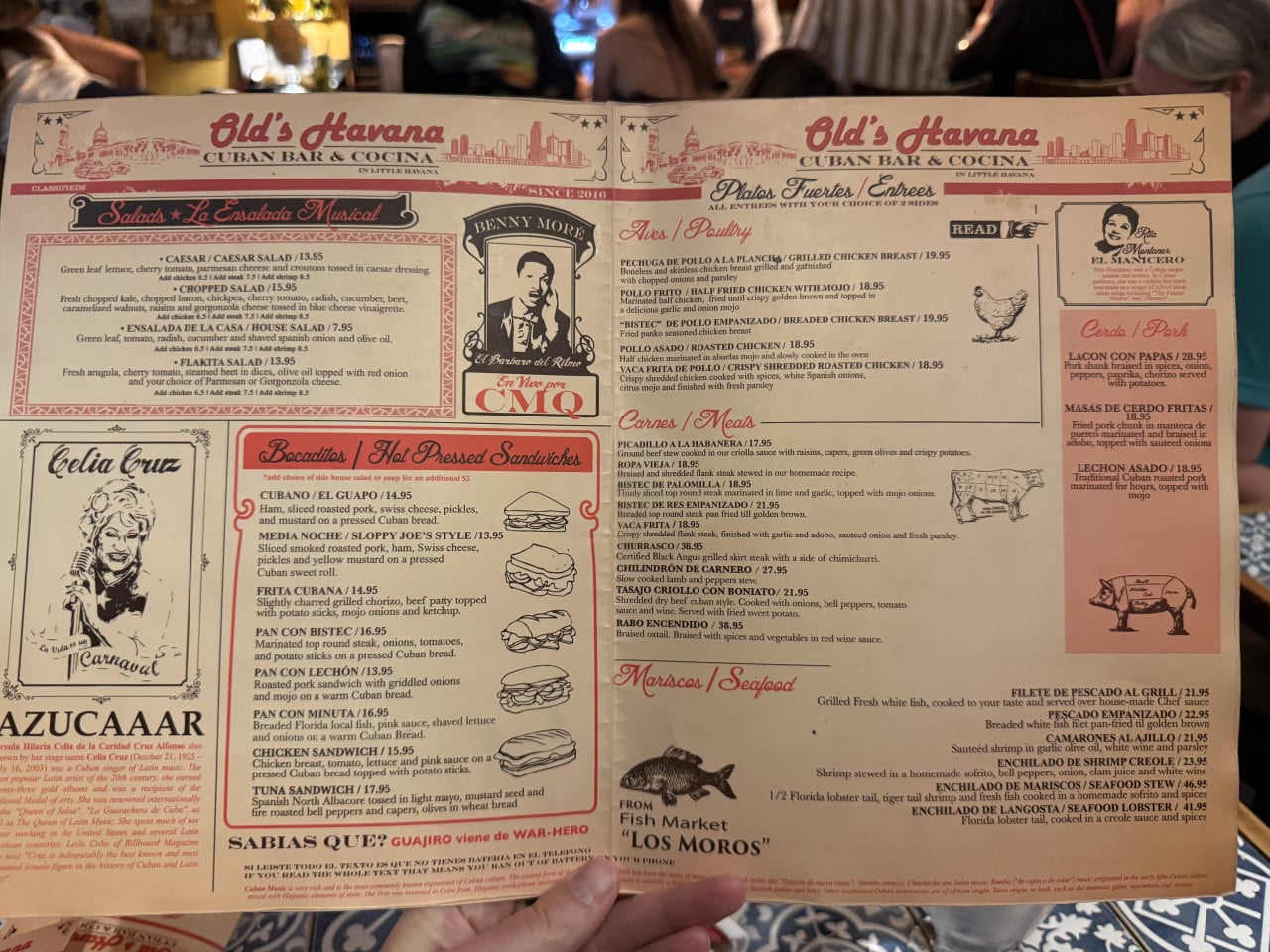 Otevřené menu Old's Havana Cuban Bar & Cocina s kubánskými jídly
