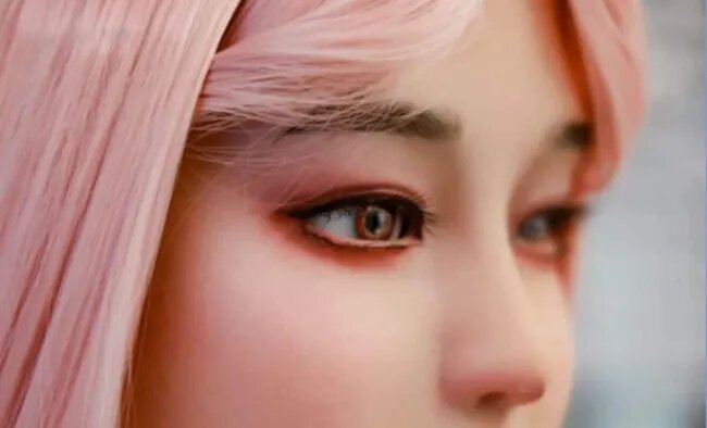 Detailní pohled na oči robota Moya.