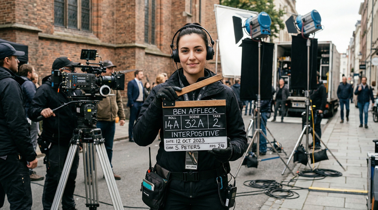 Členka štábu s klapkou BEN AFFLECK, INTERPOSITIVE, roll 14A, scene 32A, take 2.