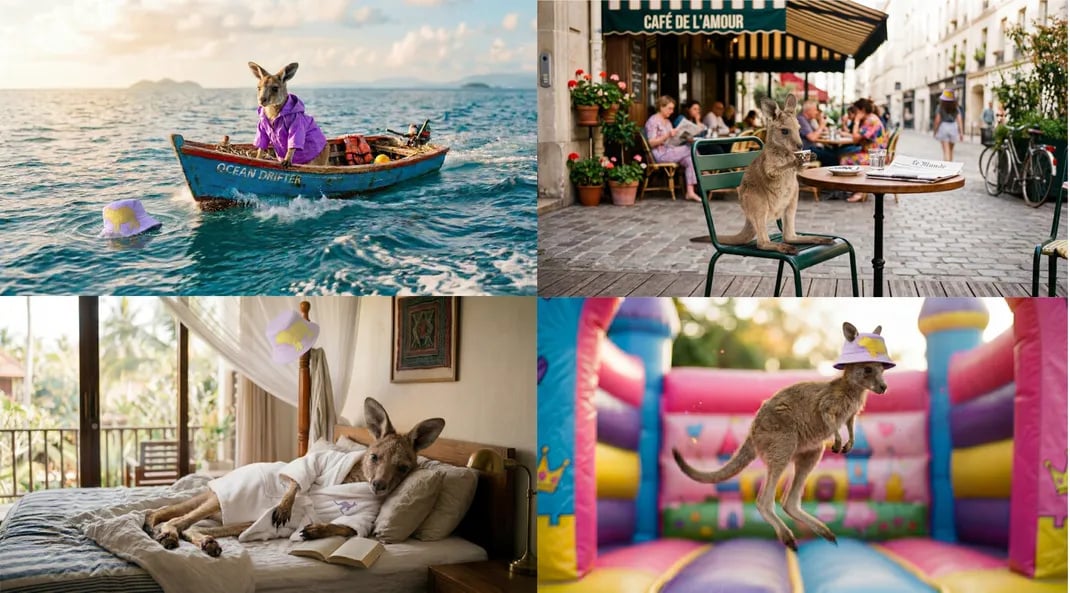 Stejný klokan v různých scénách.