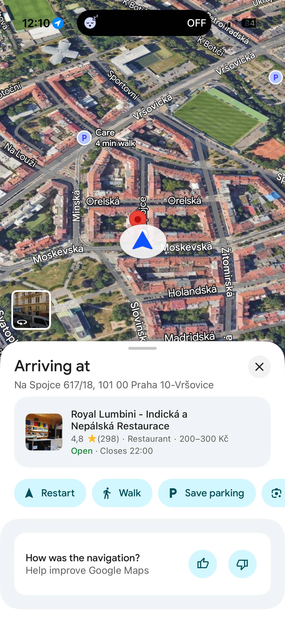 Google Maps v Praze Vršovicích s navigací k Na Spojce 617/18.